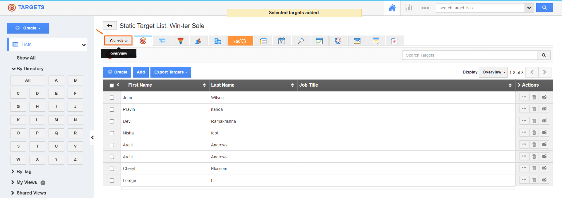 Targets-Overview tab.png Targets - Overview tab